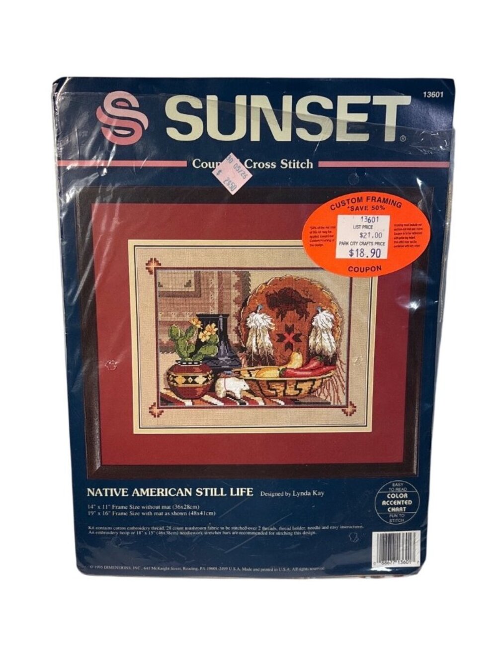 Sunset Native American Still Life Counted Cross Stitch Kit Open & Complete